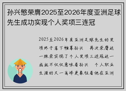 孙兴慜荣膺2025至2026年度亚洲足球先生成功实现个人奖项三连冠